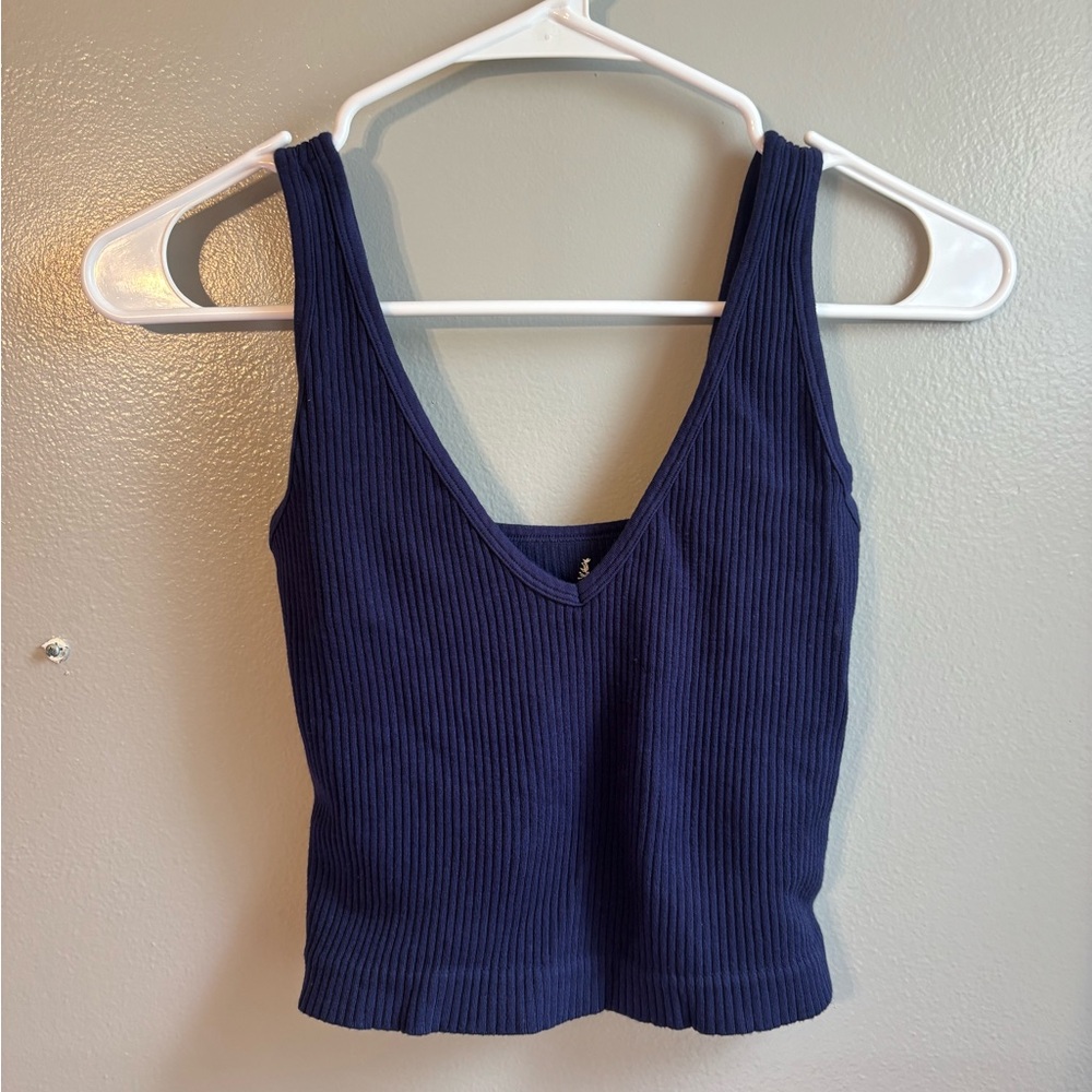 Free People Ribbed V-Neck Camisole in Navy